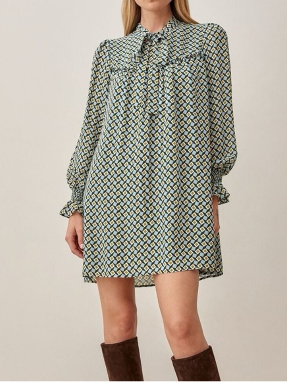 Reformation Cyril Mod Long Sleeve Mini Dress in Green Mosiac